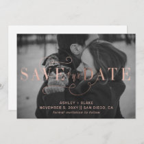 Rose Gold Stylish Handwritten Calligraphy Photo Save The Date