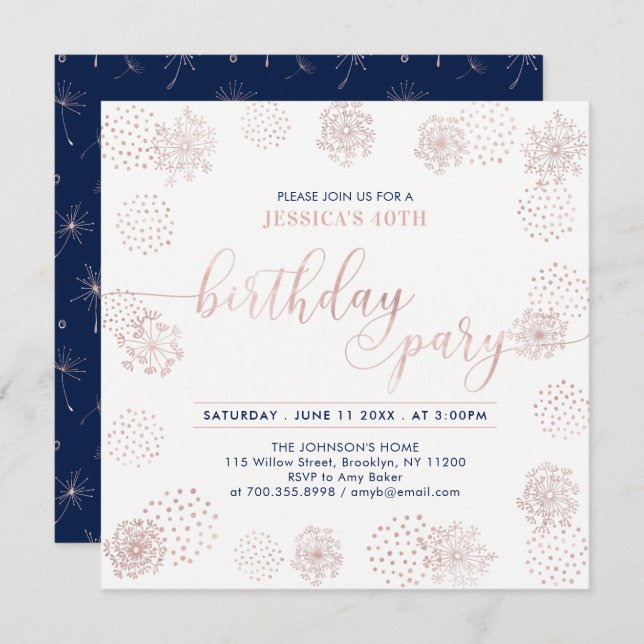 Rose Gold Stylish Modern 40th, 50th Birthday Party Invitation (Front/Back)