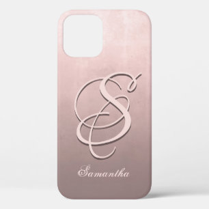 Rose Gold stylish rustic ombre Name Monogram iPhone 12 Case