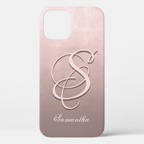 Rose Gold stylish rustic ombre Name Monogram iPhone 12 Case