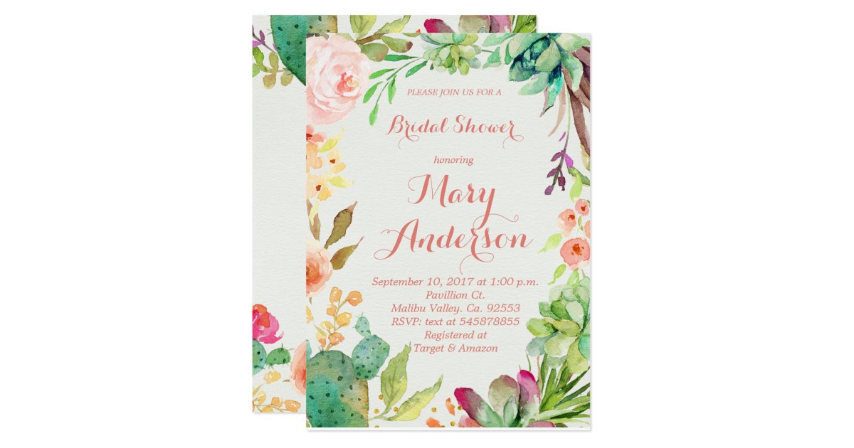 Rose Gold Succulent Floral Cactus Invitation | Zazzle.com