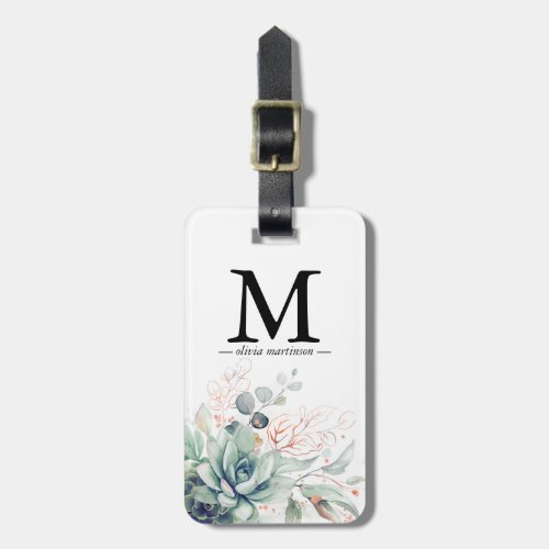 Rose Gold Succulents Greenery Monogram Luggage Tag