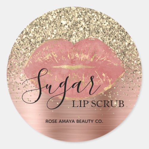 Rose Gold Sugar Lip Scrub Glitter Sprinkles Classic Round Sticker