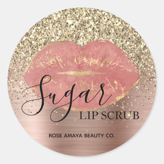 Rose Gold Sugar Lip Scrub Glitter Sprinkles Classic Round Sticker (Front)