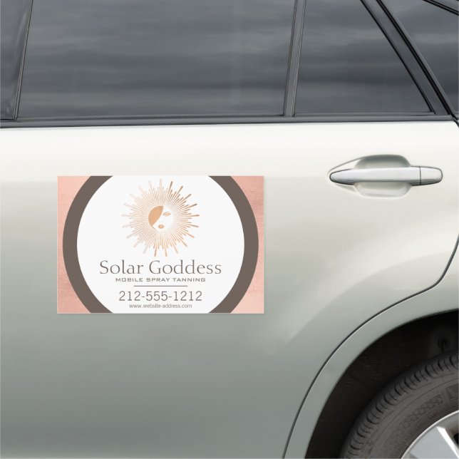 Rose Gold Sun Goddess Girl Spray Tanning Salon Car Magnet (In Situ)