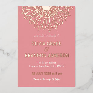 Rose Gold Sunflower Modern Floral Wedding  Foil Invitation