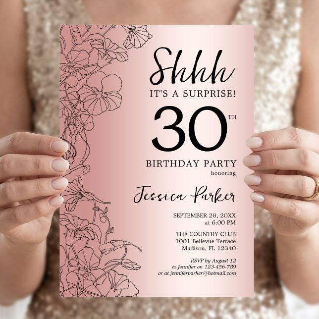 Rose Gold Surprise 30th Birthday Invitation (Creator Uploaded)