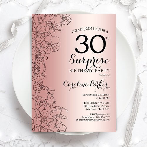 Rose Gold Surprise 30th Birthday Party Invitation