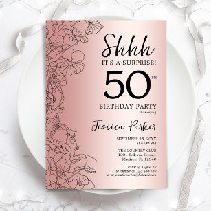 Rose Gold Surprise 50th Birthday Invitation