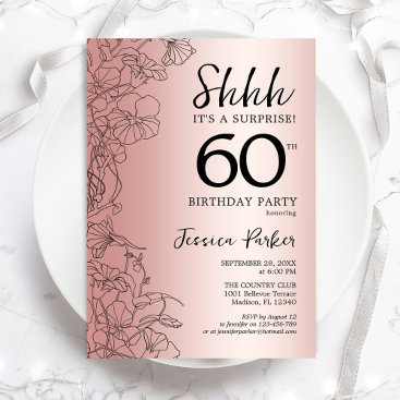 Rose Gold Surprise 60th Birthday Invitation