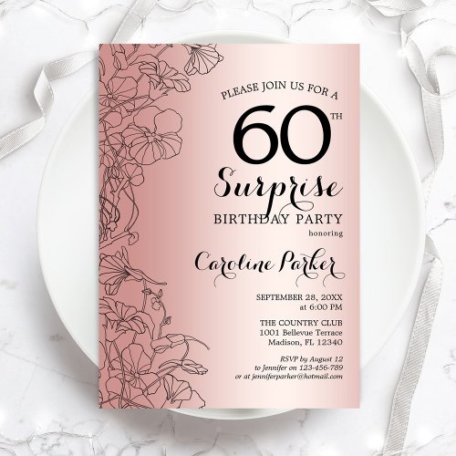 Rose Gold Surprise 60th Birthday Party Invitation