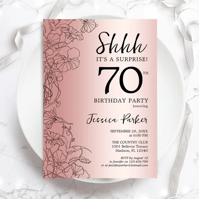 rose-gold-surprise-70th-birthday-invitation-zazzle