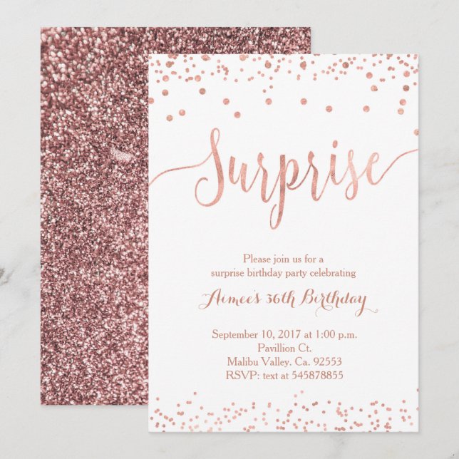 Rose Gold Surprise Birthday Invitation (Front/Back)
