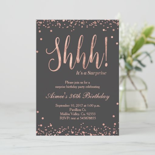 Rose Gold Surprise Birthday Party Invitation | Zazzle