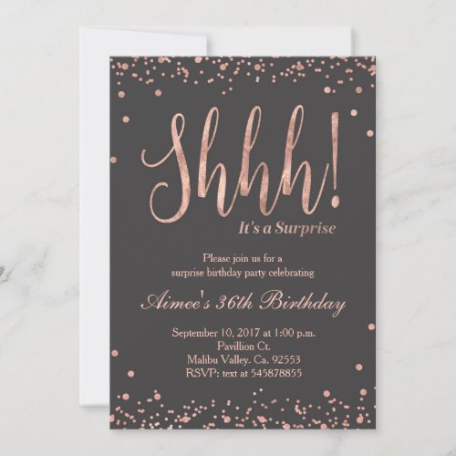 Rose Gold Surprise Birthday Party Invitation