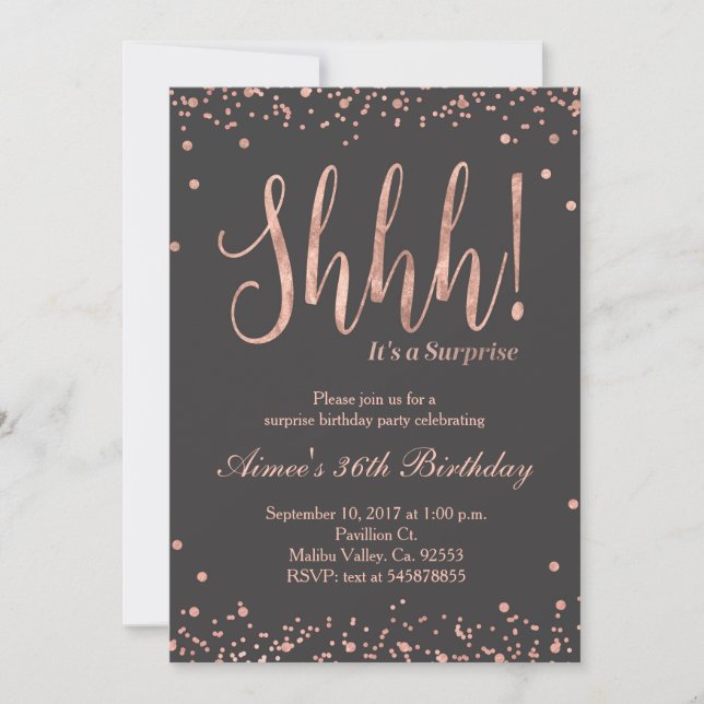 Rose Gold Surprise Birthday Party Invitation (Front)