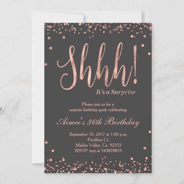 Rose Gold Surprise Birthday Party Invitation | Zazzle