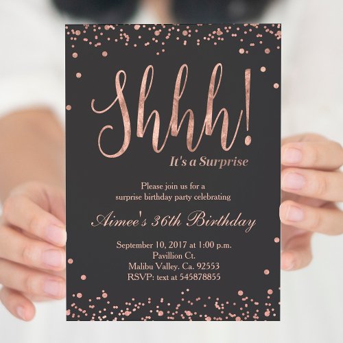 Rose Gold Surprise Birthday Party Invitation