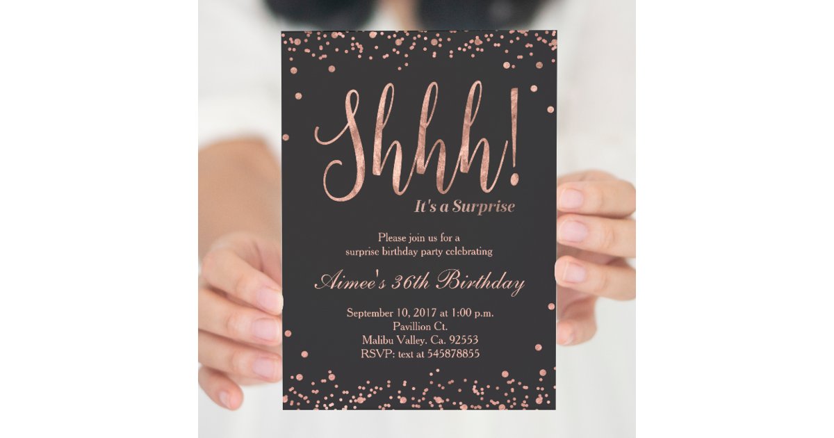 Rose Gold Surprise Birthday Party Invitation | Zazzle