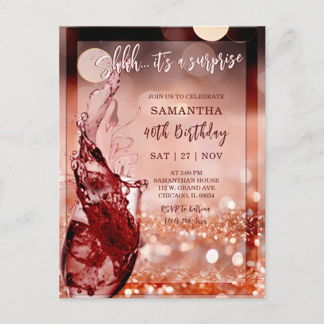 Rose Gold Surprise Birthday Party Postcard (Front)