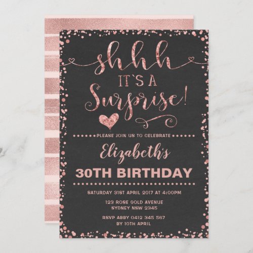 Rose Gold Surprise Birthday Party Women Glitter Invitation