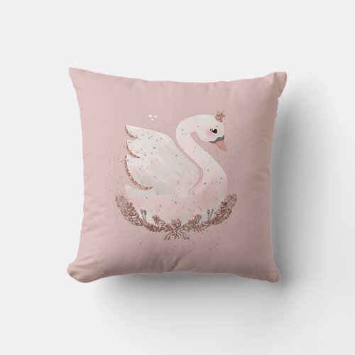 Rose Gold Swan Watercolor Throw Pillow