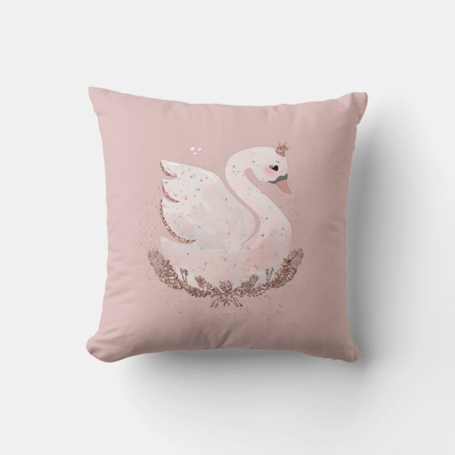 Rose Gold Swan Watercolor Throw Pillow (Front)