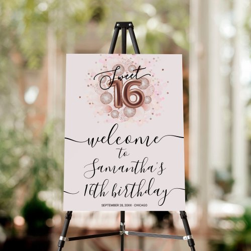 Rose Gold Sweet 16 Bday Balloons Pink Welcome Sign