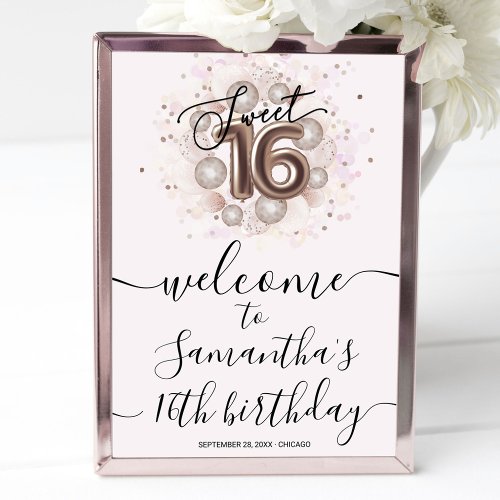 Rose Gold Sweet 16 Bday Balloons Pink Welcome Sign