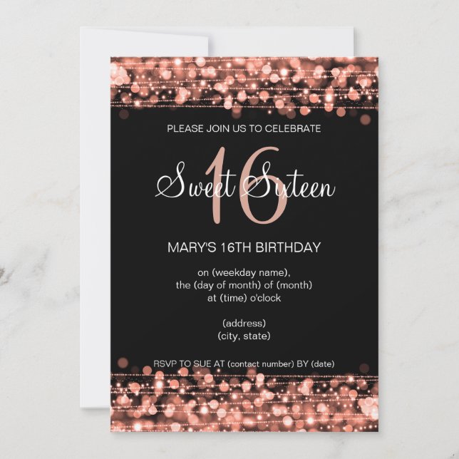 Rose Gold Sweet 16 Birthday Party Sparkles Invitation (Front)