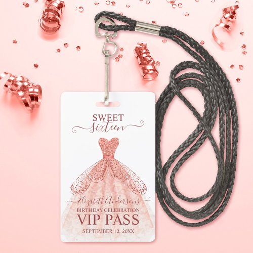 Rose Gold Sweet 16 Birthday VIP Badge