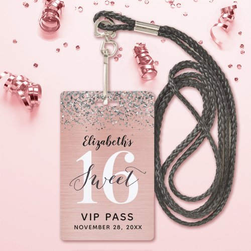 Rose Gold Sweet 16 Birthday VIP Badge