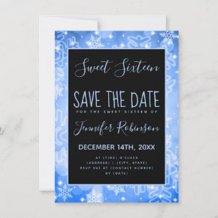 Rose Gold Sweet 16 Birthday Winter Sparkles Save The Date