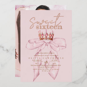 Rose Gold Sweet 16 Bow Birthday Foil Invitation