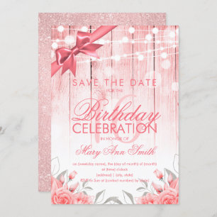Rose Gold Sweet 16 Elegant Flowers & Glitter Invitation