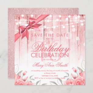 Rose Gold Sweet 16 Elegant Flowers & Glitter Invitation