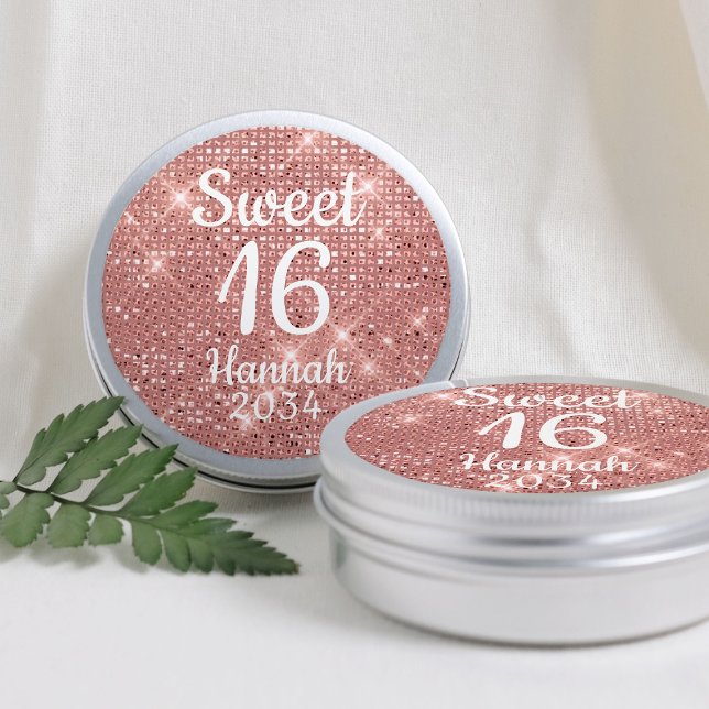 Rose Gold Sweet 16 Girl Birthday Favors Tin Box Classic Round Sticker (Rose Gold Sweet 16 Girl Birthday Favors Tin Box Classic Round Sticker
)