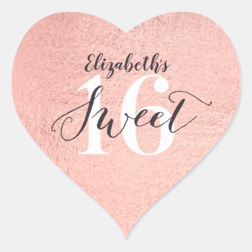 Rose Gold Sweet 16 Girl Birthday Heart Sticker