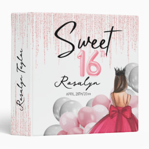 Rose Gold Sweet 16 Glam glitter Balloons 3 Ring Binder