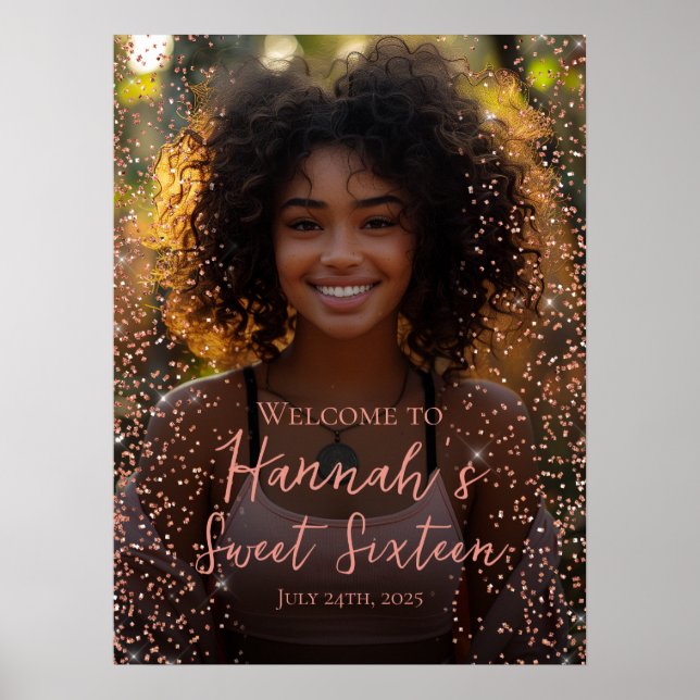 Rose gold sweet 16 photo welcome sign (Front)