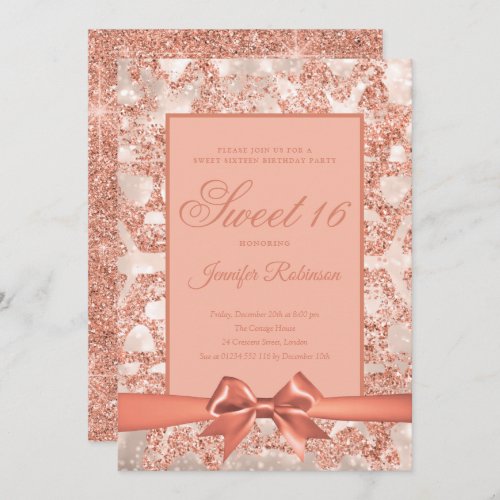 Rose Gold Sweet 16  Winter Glitter Snowflake Invitation