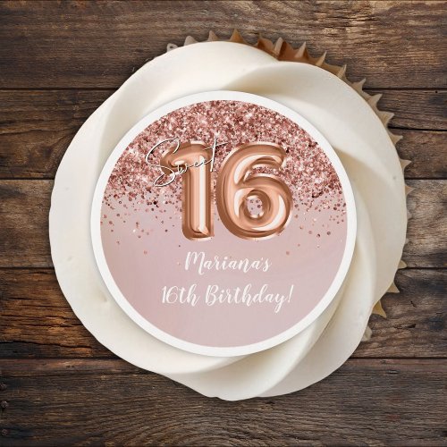 Rose Gold Sweet 16th Birthday Party Edible Frosting Rounds