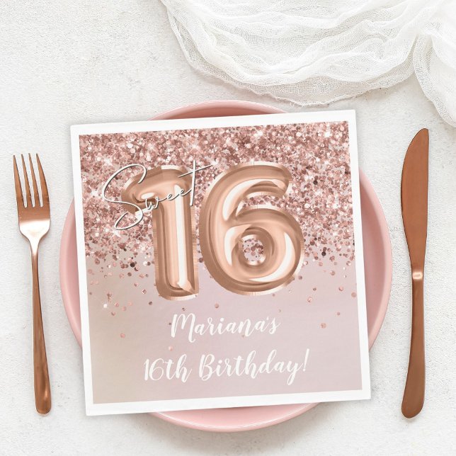  Rose Gold Sweet 16th Birthday Party Napkins (Creator Uploaded)