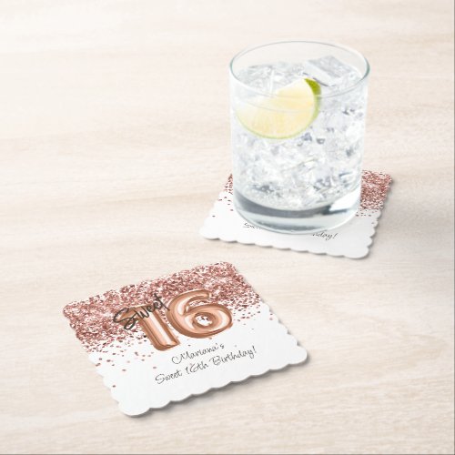  Rose Gold Sweet 16th Birthday Party Paper Coaster