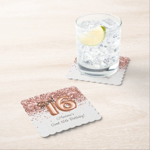  Rose Gold Sweet 16th Birthday Party Paper Coaster