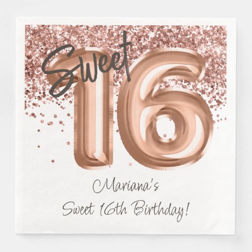  Rose Gold Sweet 16th Birthday Party Paper Dinner Napkins