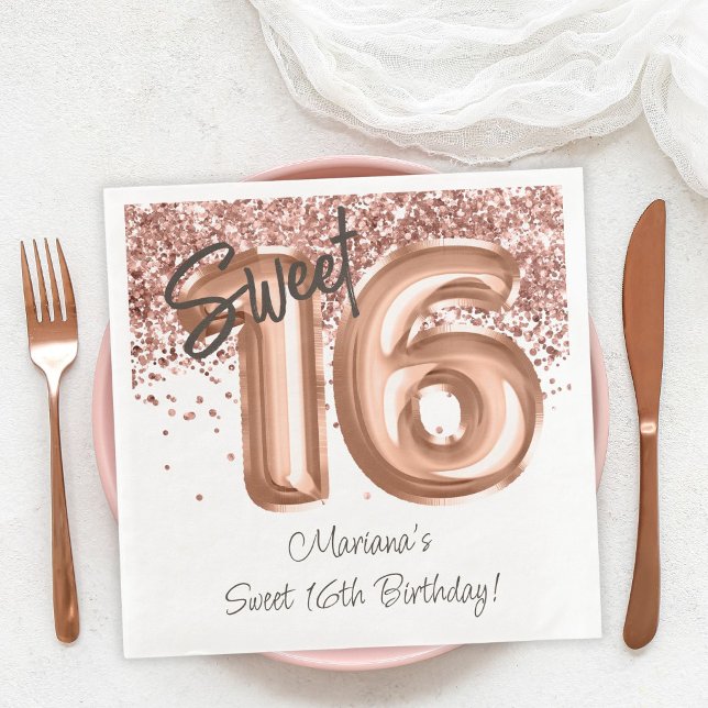  Rose Gold Sweet 16th Birthday Party Paper Dinner Napkins (Creator Uploaded)