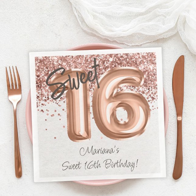  Rose Gold Sweet 16th Birthday Party Paper Dinner Napkins (Creator Uploaded)