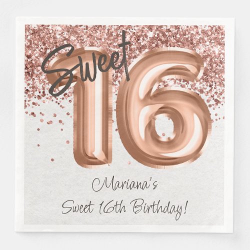  Rose Gold Sweet 16th Birthday Party Paper Dinner Napkins