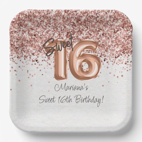  Rose Gold Sweet 16th Birthday Party Paper Plates